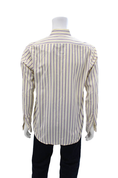 Luciano Barbera Mens Striped Long Sleeve Button Up Shirt Yellow Size S