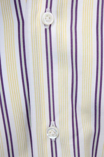Luciano Barbera Mens Striped Long Sleeve Button Up Shirt Yellow Size S