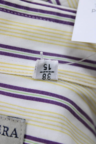 Luciano Barbera Mens Striped Long Sleeve Button Up Shirt Yellow Size S