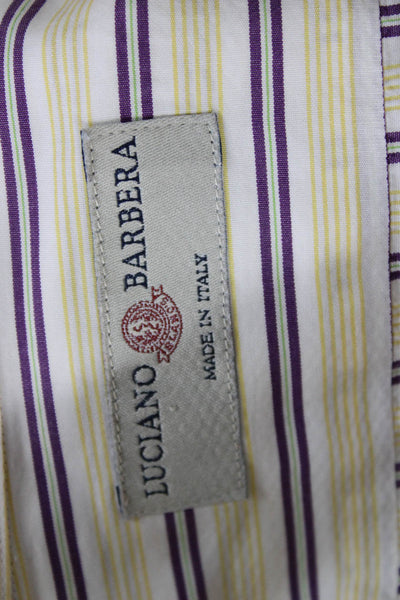 Luciano Barbera Mens Striped Long Sleeve Button Up Shirt Yellow Size S