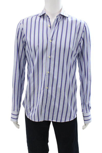 Eredi Pisano Mens Striped Long Sleeve Button Up Shirt Blue Size 15.5/39