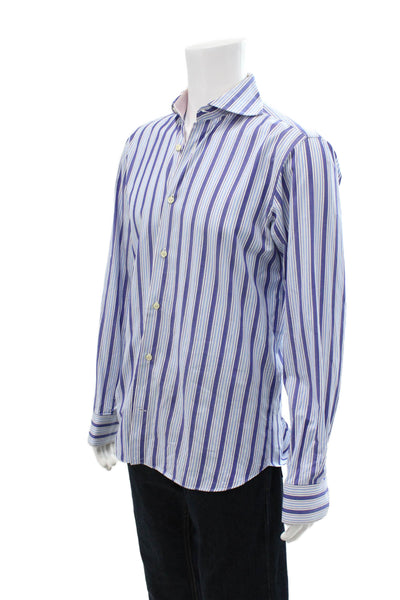 Eredi Pisano Mens Striped Long Sleeve Button Up Shirt Blue Size 15.5/39