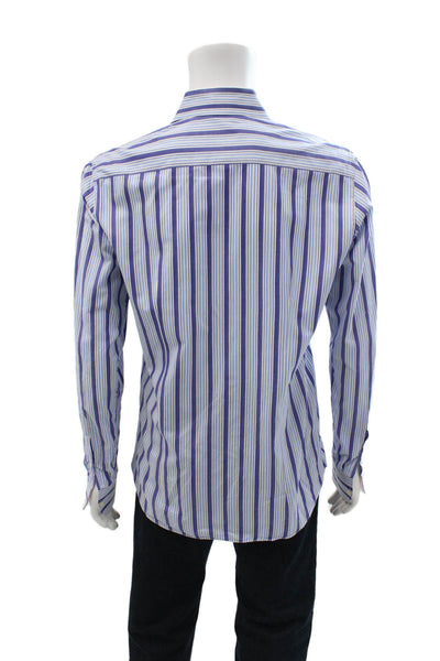 Eredi Pisano Mens Striped Long Sleeve Button Up Shirt Blue Size 15.5/39