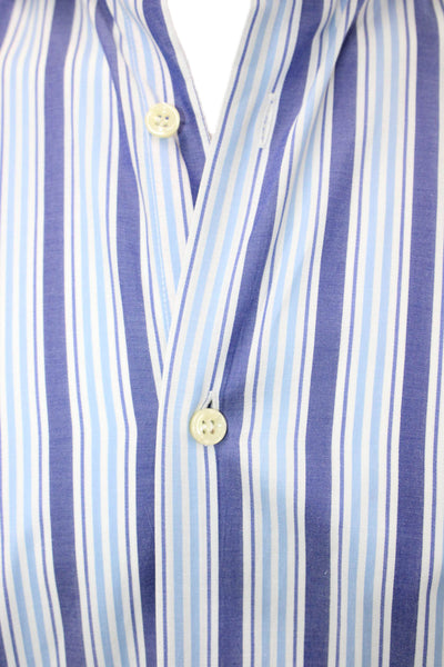 Eredi Pisano Mens Striped Long Sleeve Button Up Shirt Blue Size 15.5/39