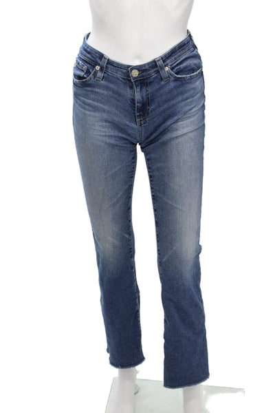 AG Womens Cropped Straight Jeans Blue Mid-Rise Button Size 24