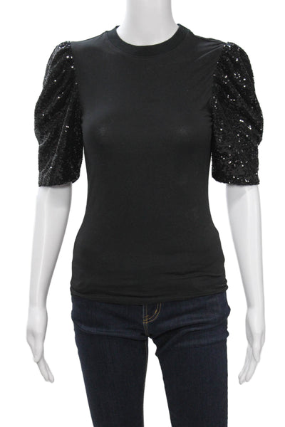 Cinq à Sept Womens Black Crew Neck Short Sleeve T-Shirt Cotton Spandex Size XS