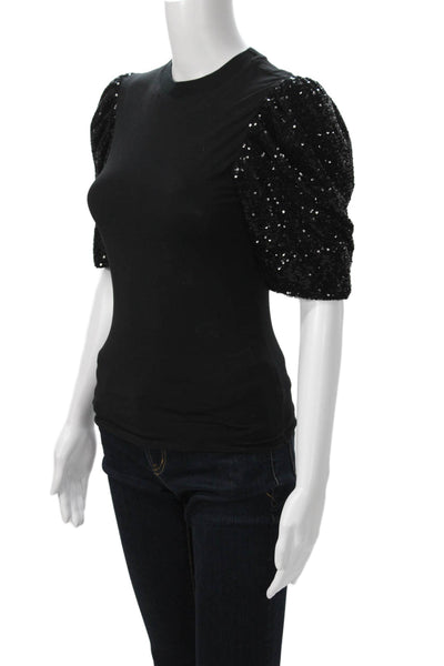 Cinq à Sept Womens Black Crew Neck Short Sleeve T-Shirt Cotton Spandex Size XS