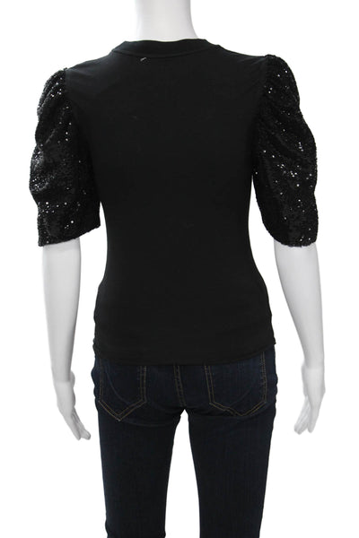 Cinq à Sept Womens Black Crew Neck Short Sleeve T-Shirt Cotton Spandex Size XS