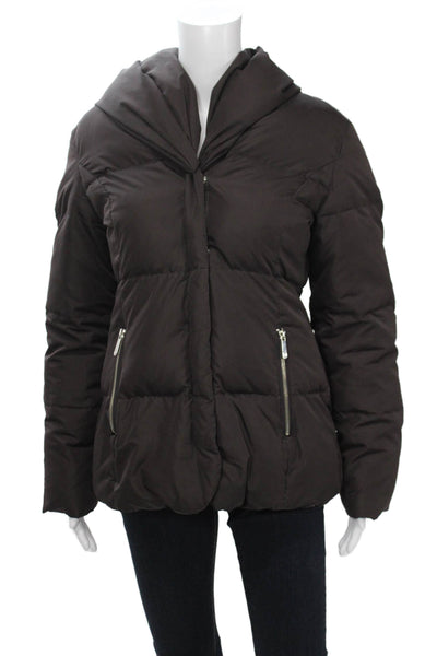 Michael Michael Kors Womens Puffer Quilted Brown Zip High Neck Jacket Size M