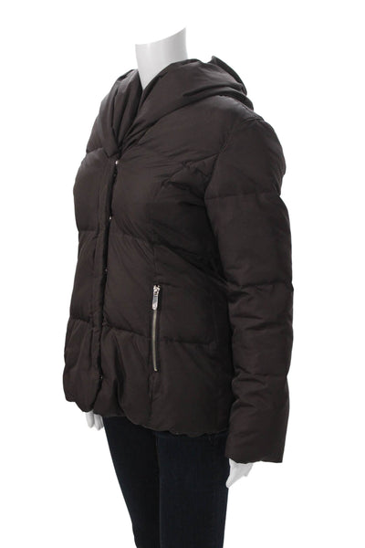 Michael Michael Kors Womens Puffer Quilted Brown Zip High Neck Jacket Size M