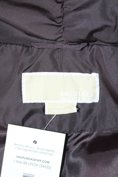 Michael Michael Kors Womens Puffer Quilted Brown Zip High Neck Jacket Size M