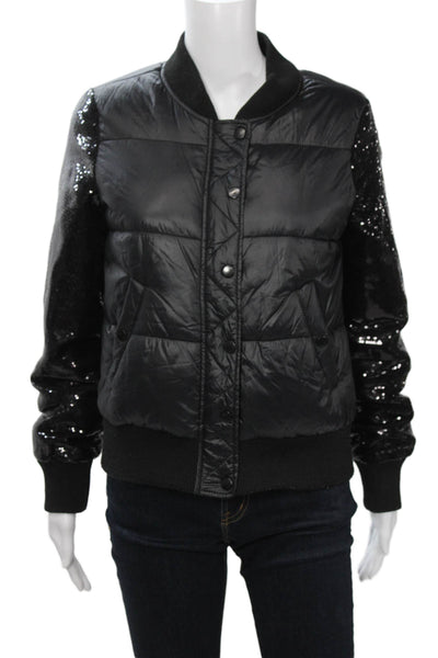 Generation Love Women Quilted Puffer Bomber Jacket Black Nylon Snap Size S