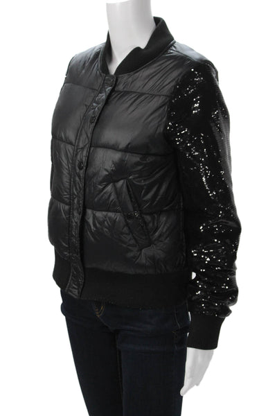 Generation Love Women Quilted Puffer Bomber Jacket Black Nylon Snap Size S