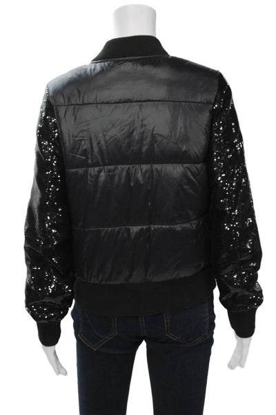 Generation Love Women Quilted Puffer Bomber Jacket Black Nylon Snap Size S