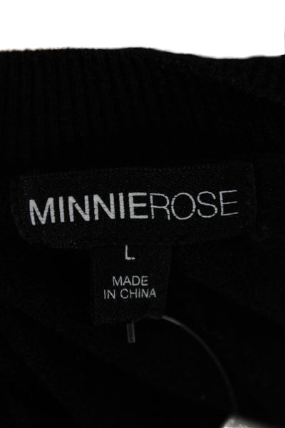 Minnie Rose Womens Pullover Sweater Black Crew Neck Long Sleeve Sz L
