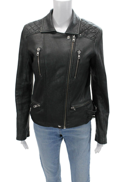 IRO Womens Biker Quilted Lamb Leather Jacket Black Size 2