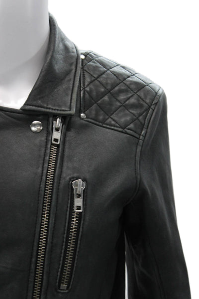 IRO Womens Biker Quilted Lamb Leather Jacket Black Size 2