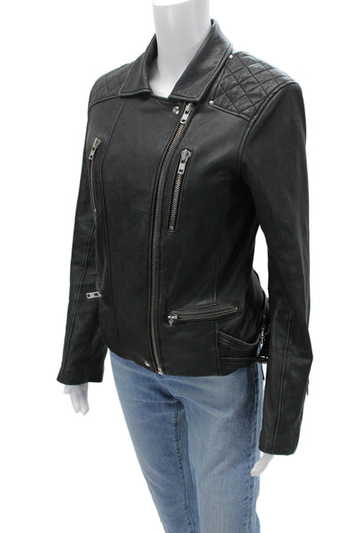 IRO Womens Biker Quilted Lamb Leather Jacket Black Size 2