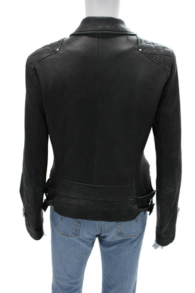 IRO Womens Biker Quilted Lamb Leather Jacket Black Size 2