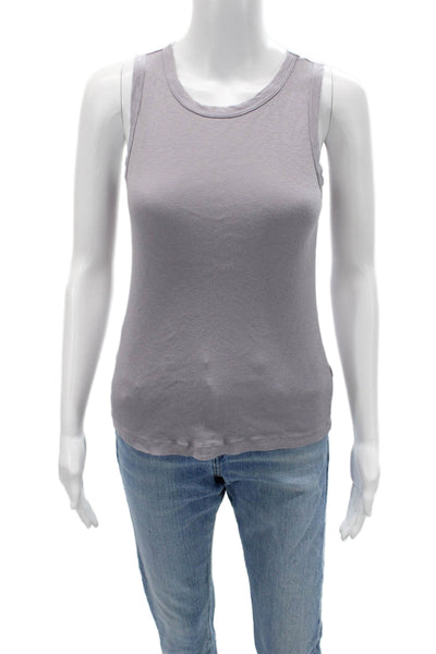 Velvet Womens Basic Solid Gray Cotton Round Neck Tank Size S