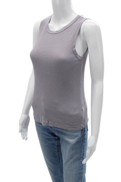 Velvet Womens Basic Solid Gray Cotton Round Neck Tank Size S