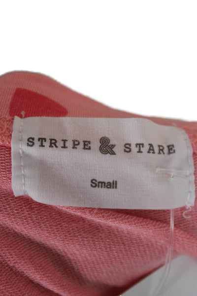Stripe & Stare Womens Pullover Sweatshirt Pink Heart Crew Long Sleeve Size S
