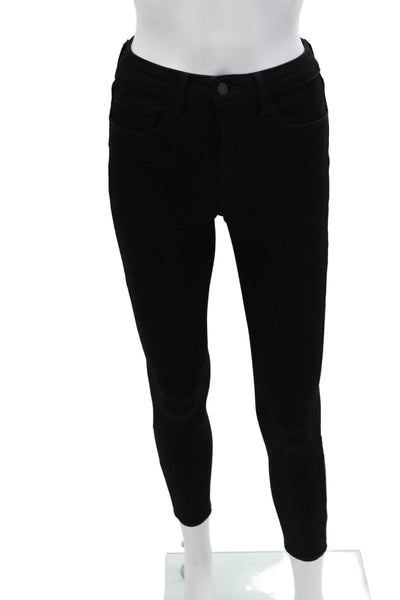 L'Agence Womens Ankle Skinny Jeans Black Mid Rise Button Size 24