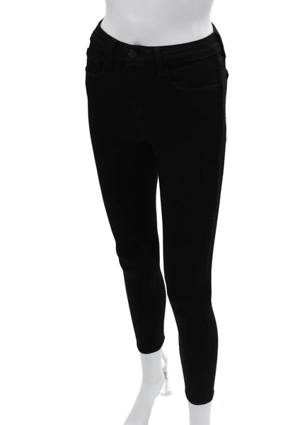 L'Agence Womens Ankle Skinny Jeans Black Mid Rise Button Size 24