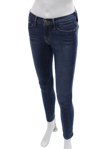Frame Women Ankle Skinny Jeans Dark Blue Mid Rise Button 27in Size 25