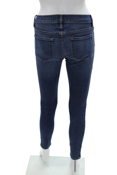 Frame Women Ankle Skinny Jeans Dark Blue Mid Rise Button 27in Size 25