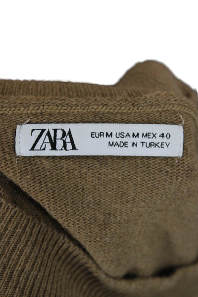 Zara Women Pullover Sweater Brown Acrylic Blend Crew Neck Long Sleeve Size M