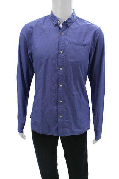 Scotch & Soda Mens Plaid Regular Fit Button Down Shirt Blue Cotton Size Medium