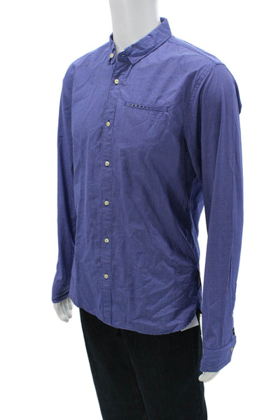 Scotch & Soda Mens Plaid Regular Fit Button Down Shirt Blue Cotton Size Medium