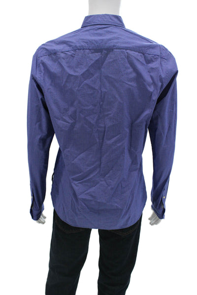 Scotch & Soda Mens Plaid Regular Fit Button Down Shirt Blue Cotton Size Medium