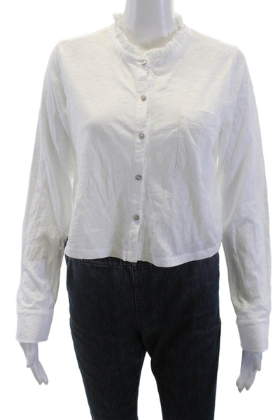 Goldie Womens Cropped Blouse White High Neck Long Sleeve Pima Cotton Size XS