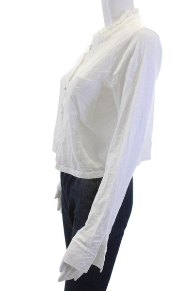 Goldie Womens Cropped Blouse White High Neck Long Sleeve Pima Cotton Size XS