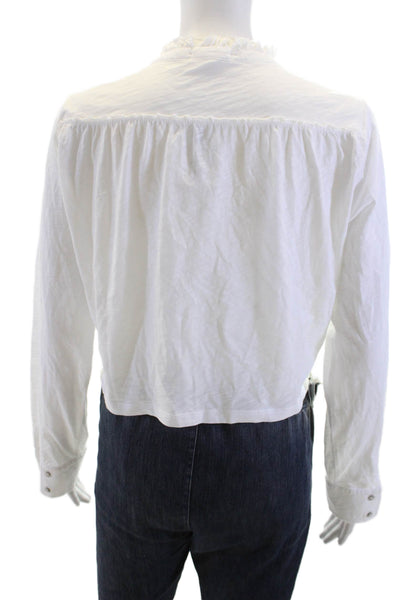 Goldie Womens Cropped Blouse White High Neck Long Sleeve Pima Cotton Size XS