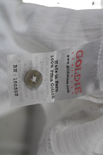 Goldie Womens Cropped Blouse White High Neck Long Sleeve Pima Cotton Size XS