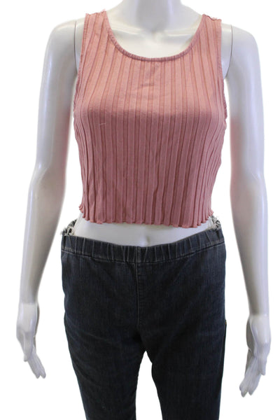 Nation LTD Womens Pink Striped Cropped Tank Round Neck Sleeveless Size S