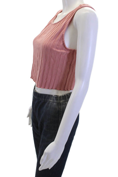 Nation LTD Womens Pink Striped Cropped Tank Round Neck Sleeveless Size S