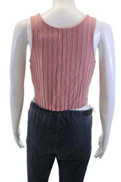 Nation LTD Womens Pink Striped Cropped Tank Round Neck Sleeveless Size S
