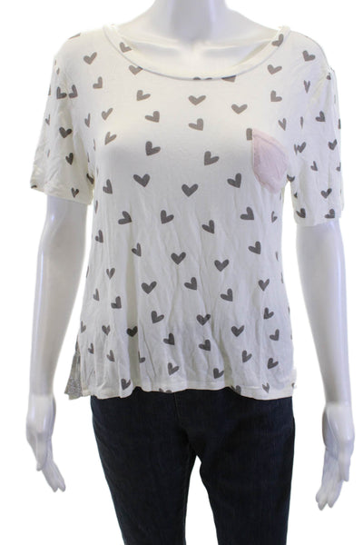 Honeydew Womens Heart Print Short Sleeve Pajama Top White Size XS
