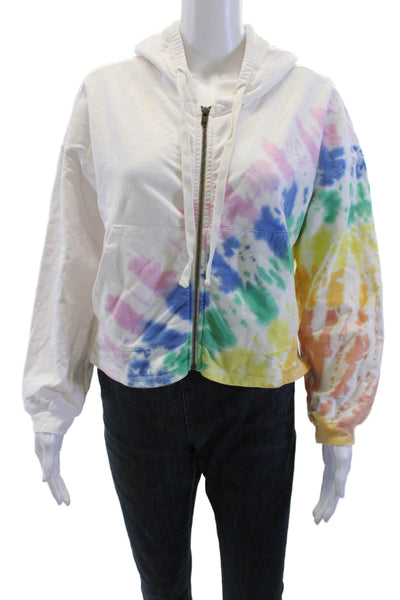 Electric & Rose Womens Full-Zip Hoodie White Long Sleeve Pima Modal Size XS