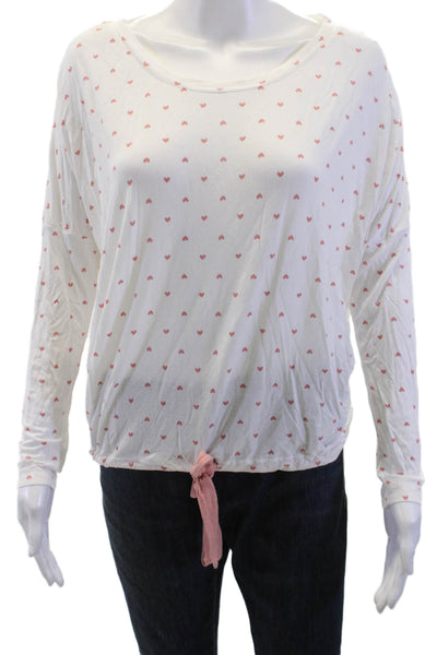 Eberjey Women White Basic Long Sleeve T-Shirt Round Neck Heart Size XS