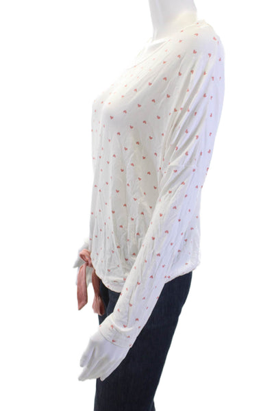 Eberjey Women White Basic Long Sleeve T-Shirt Round Neck Heart Size XS