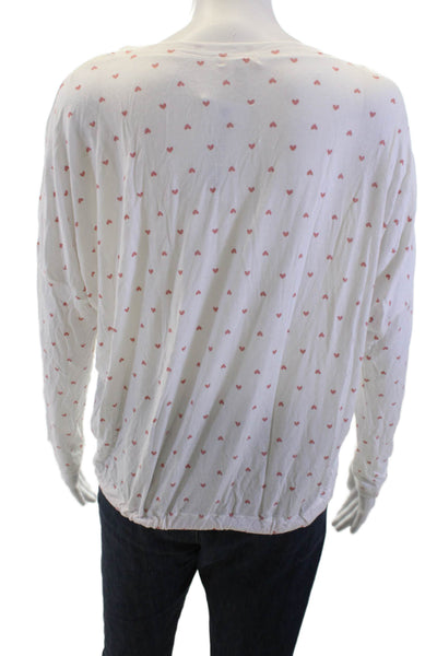 Eberjey Women White Basic Long Sleeve T-Shirt Round Neck Heart Size XS