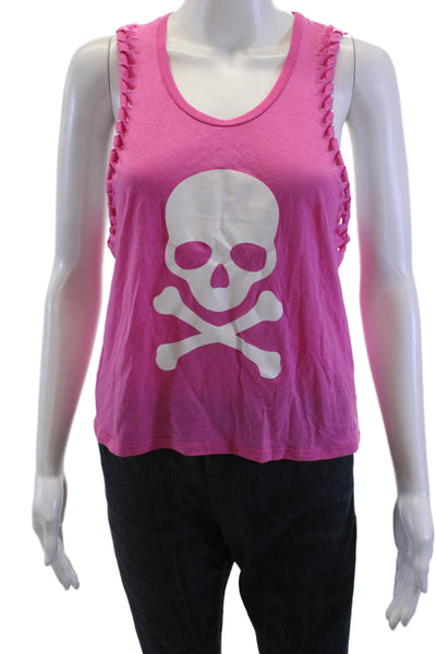 Soul Cycle Womens Sleeveless Cropped Tank Pink Skull Graphic Size XS
