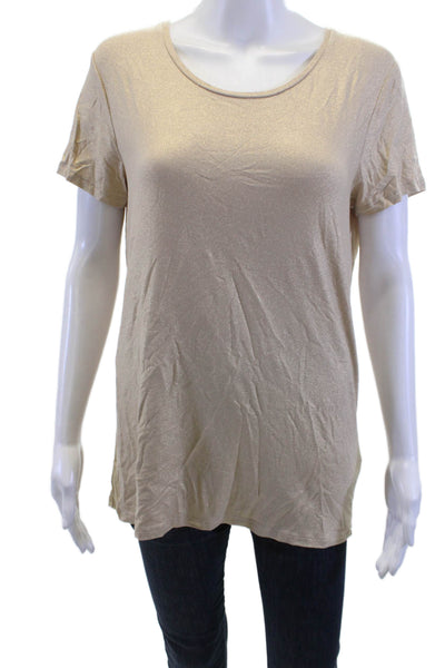 Majestic Filatures Womens Basic T-Shirt Beige Round Neck Short Sleeve Size 4
