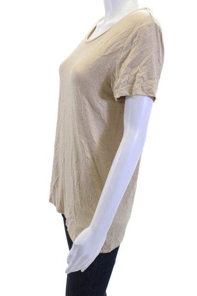 Majestic Filatures Womens Basic T-Shirt Beige Round Neck Short Sleeve Size 4