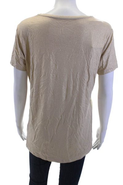 Majestic Filatures Womens Basic T-Shirt Beige Round Neck Short Sleeve Size 4